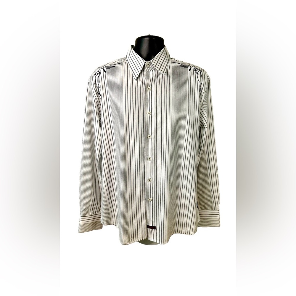 Fender Men's Black and White Striped Button Down Shirt Men’s L - Picture 2 of 5